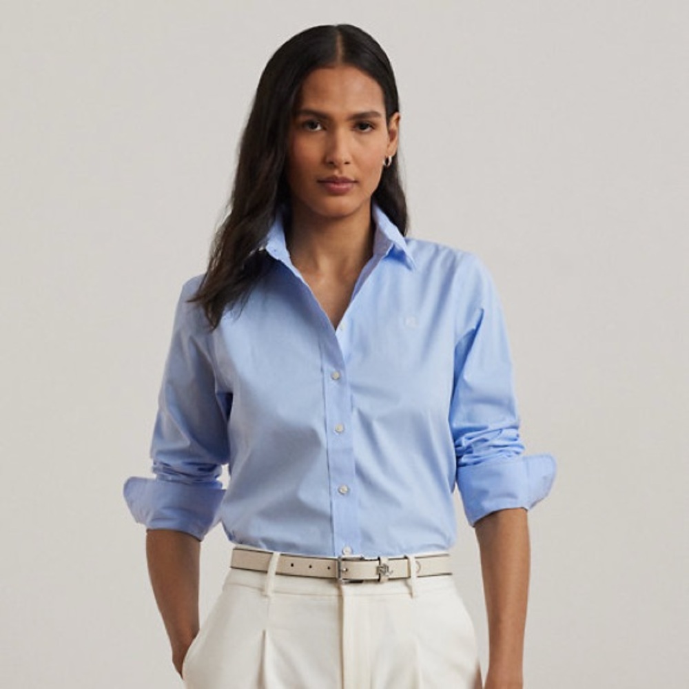 Lauren Ralph Lauren Non Iron Blue Button Up Shirt 100% Cotton Women’s US Medium